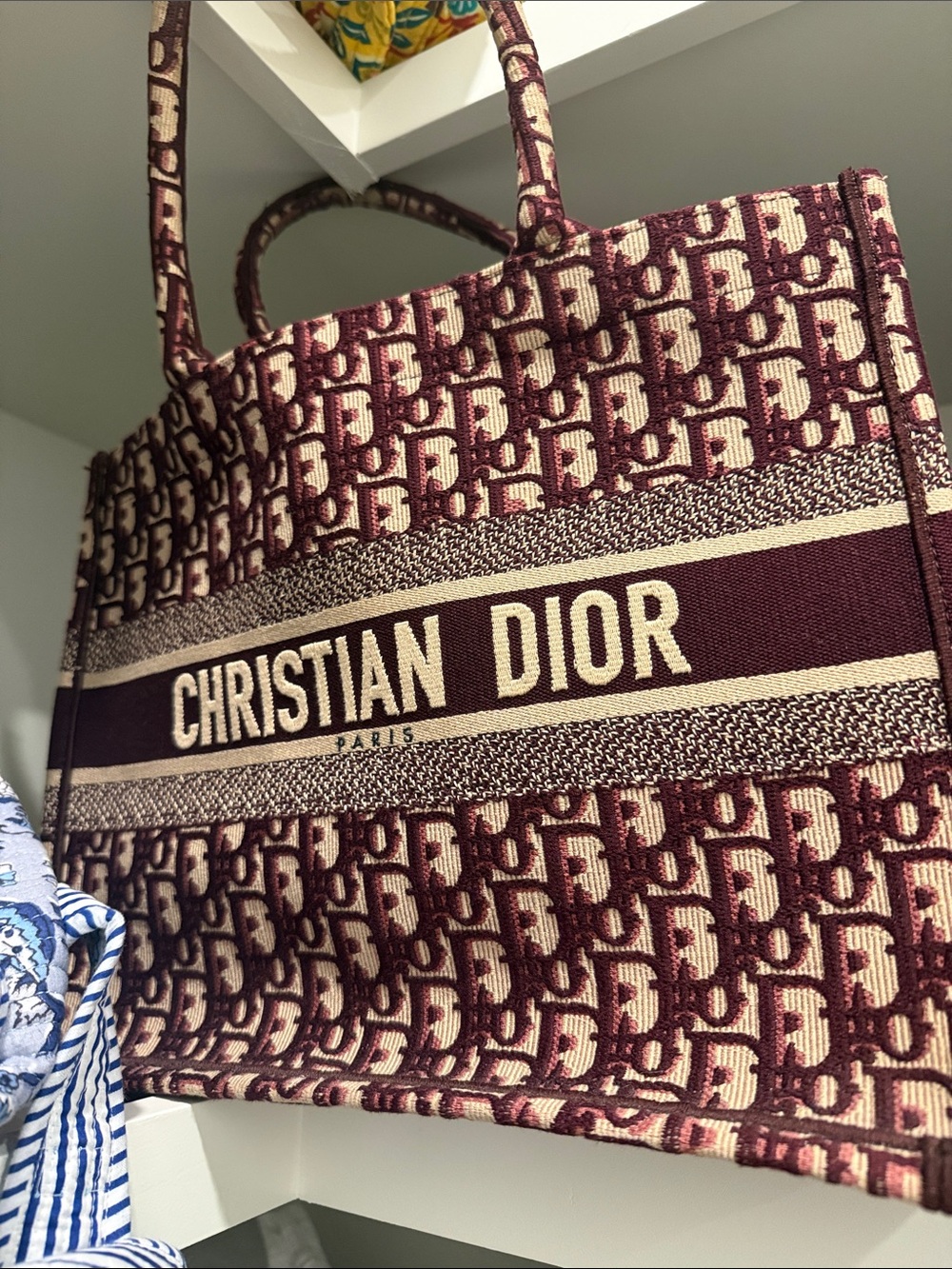 Dior Burgundy and Ivory Oblique Book Tote